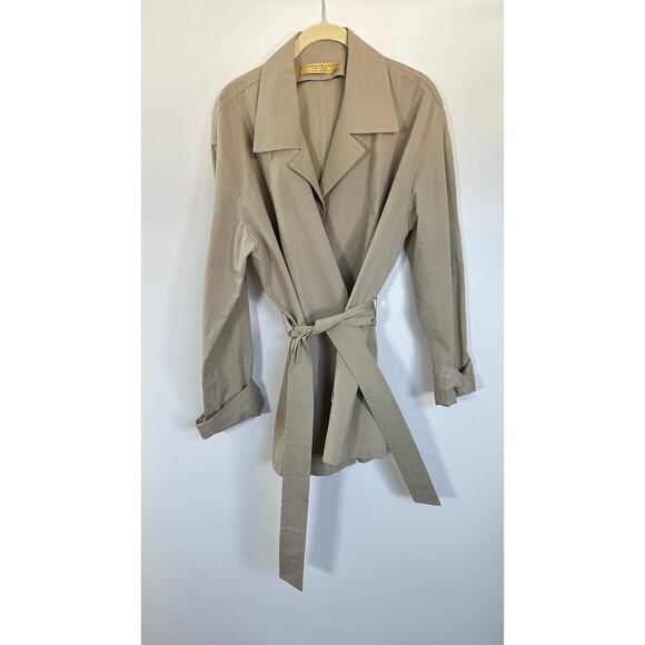 Donna Karan Collection Y2K Vintage Beige 100% Cotton Tailored Trench Coat, wrap - Picture 9 of 11
